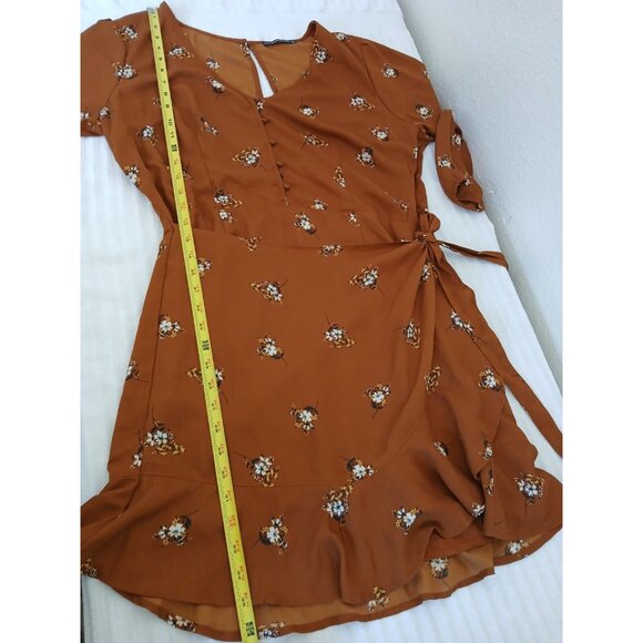 Abercrombie & Fitch Womens Brown Floral Mini Wrap Dress Long Sleeve - Picture 12 of 16